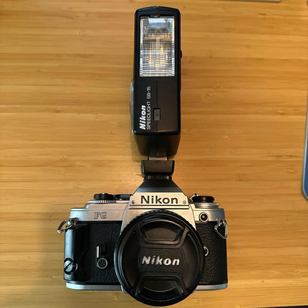 Nikon FG Camera with SB-15 Flash - Black and Silver